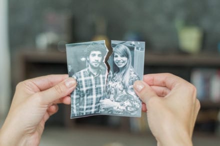 black and white picture of a couple split in two