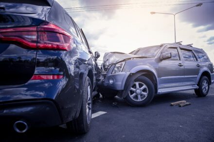 Car crash dangerous accident on the road.